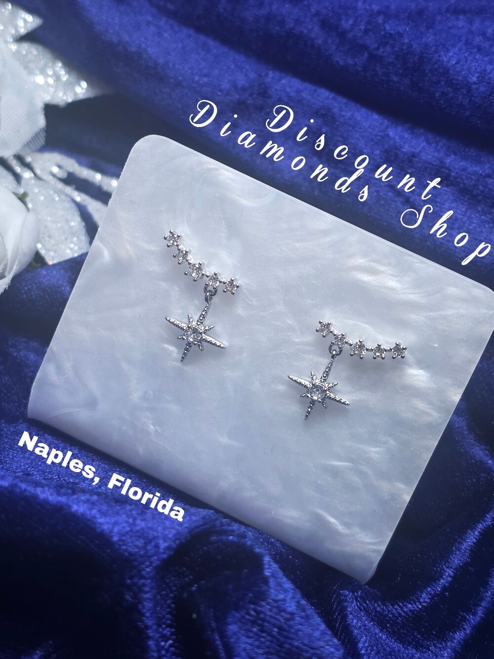 Clear White Baguette Sparkling Star Diamond Earrings on 925 Silver